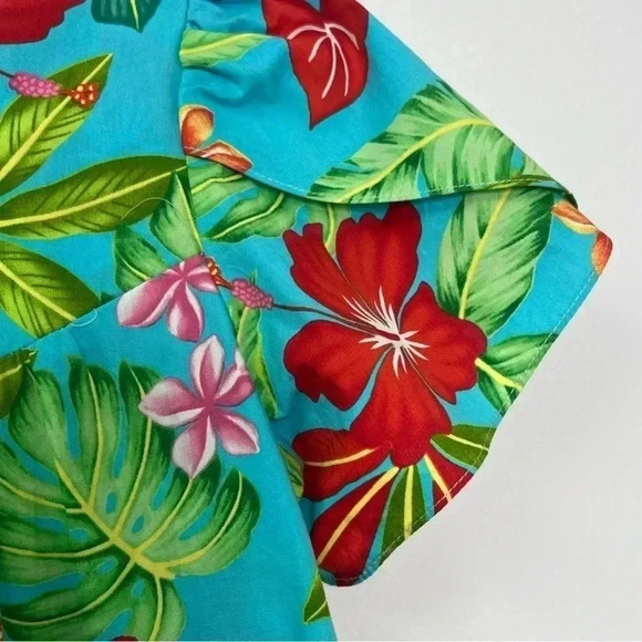 Wave‎ Shoppe Mid-Calf Turquoise Floral Kaftan Dress Sz M - Picture 6 of 16